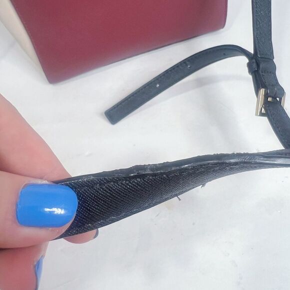 Kate Spade Cameron Street Small Hayden Burgundy Cream Leather Structured Handbag - Picture 12 of 14